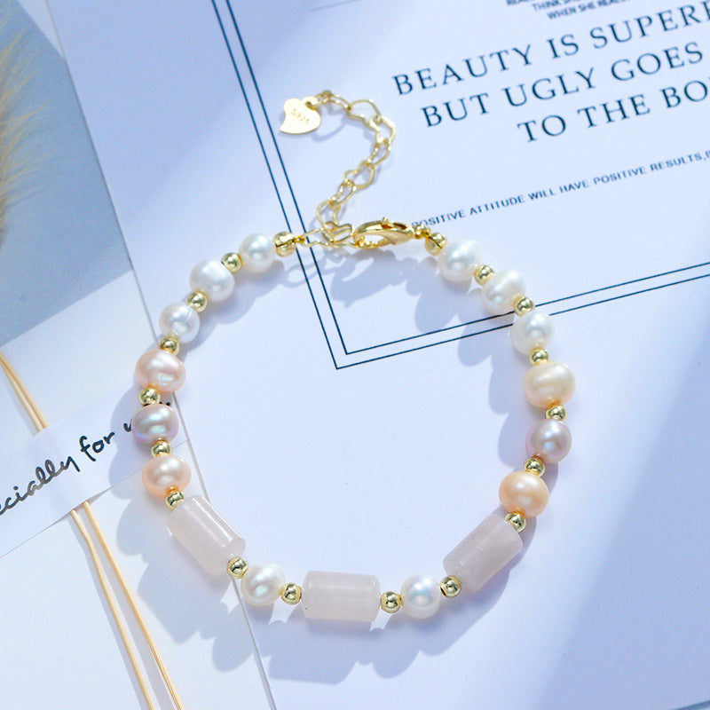 Fortune's Favor: Sterling Silver Crystal Barrel Freshwater Pearl Bracelet