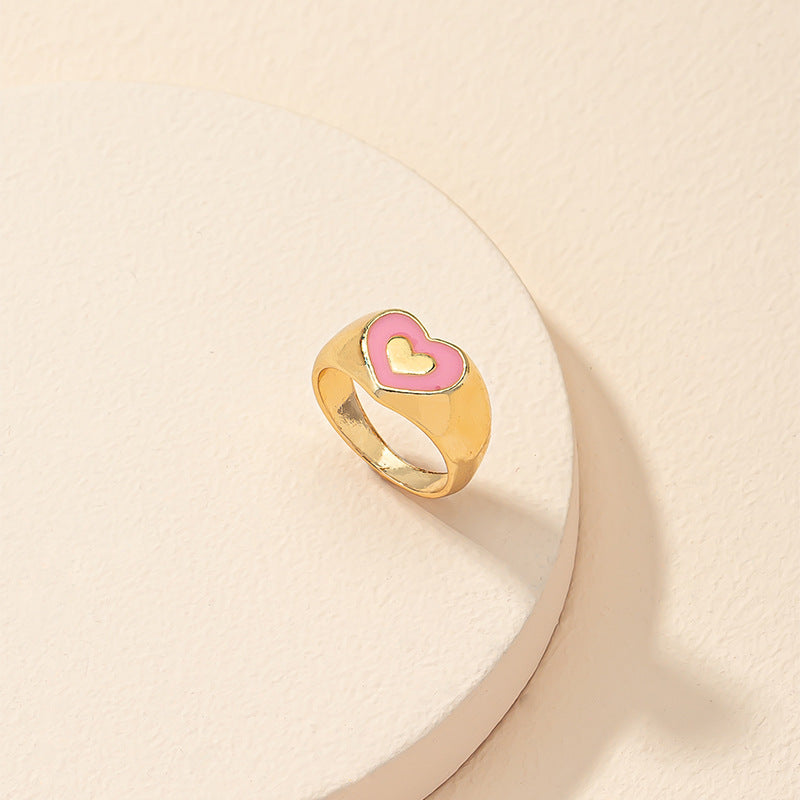 Sweet Heart Pink Glazed Ring - Wholesale European and American Style Jewelry