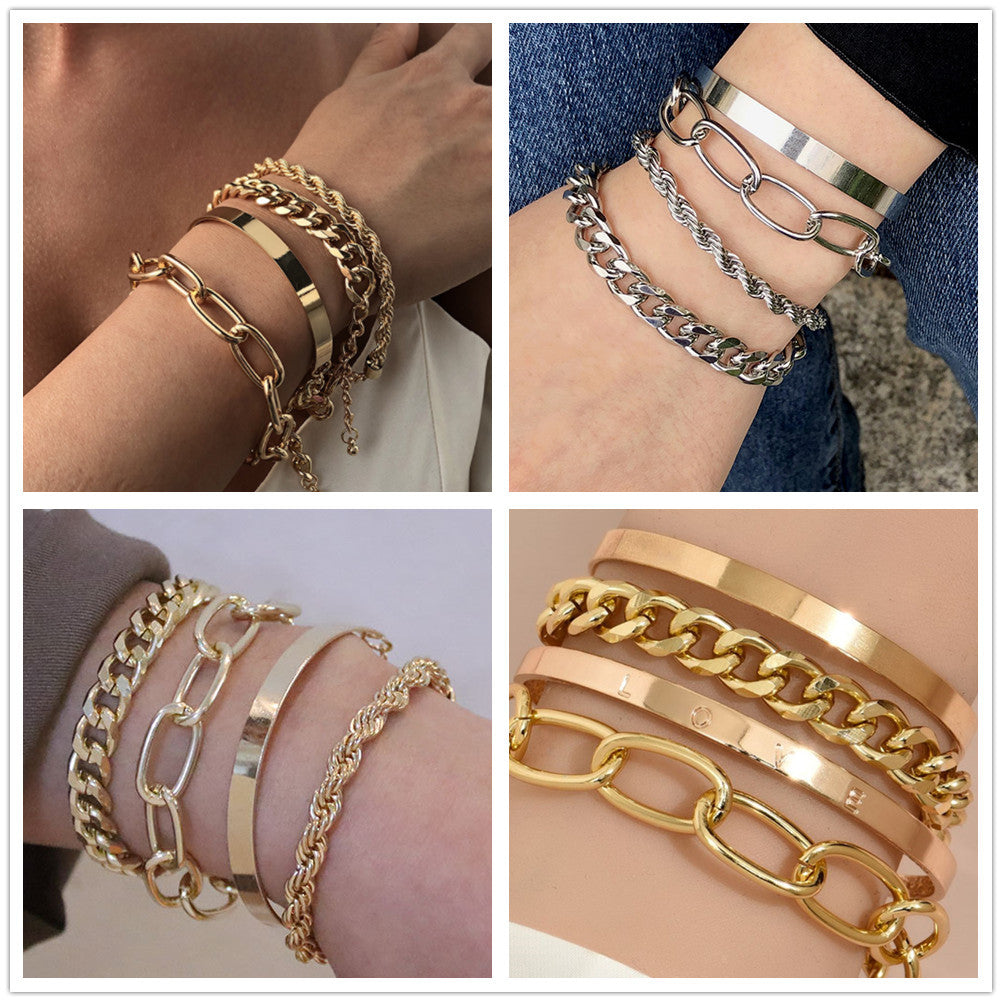 Metal Chain Bracelet Set with Retro Vibes - Vienna Verve Collection