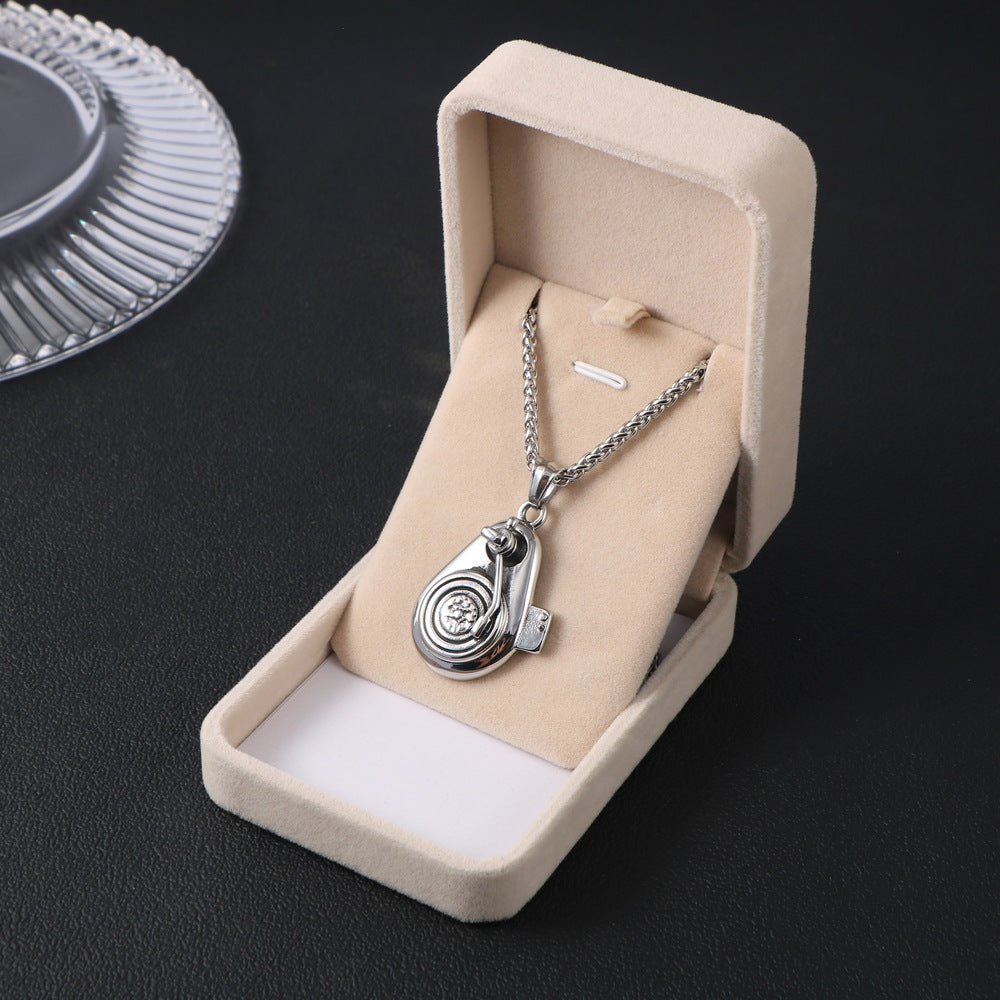 Retro Hip-Hop Titanium Steel Record Player Pendant Necklace for Men - Trendy Fashion Accessory