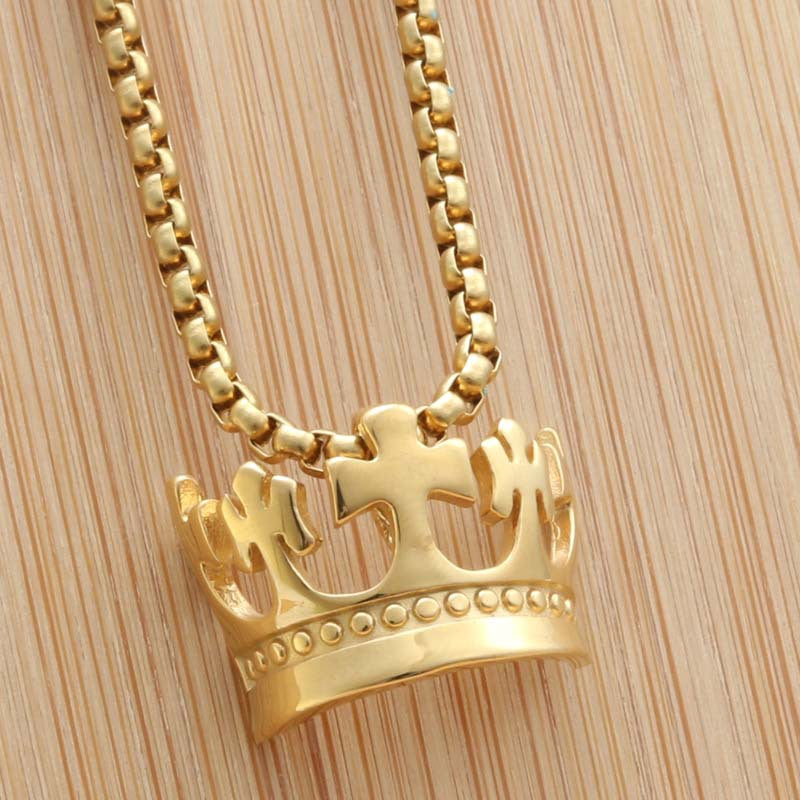 Punk Vintage Titanium Steel Crown Pendant Necklace for Women