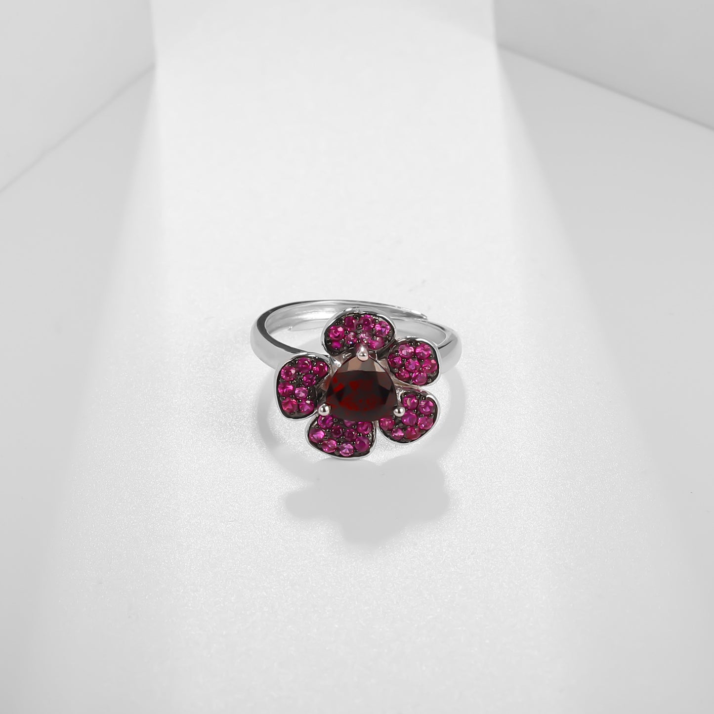 Flower Blossom Natural Gemstones Silver Ring