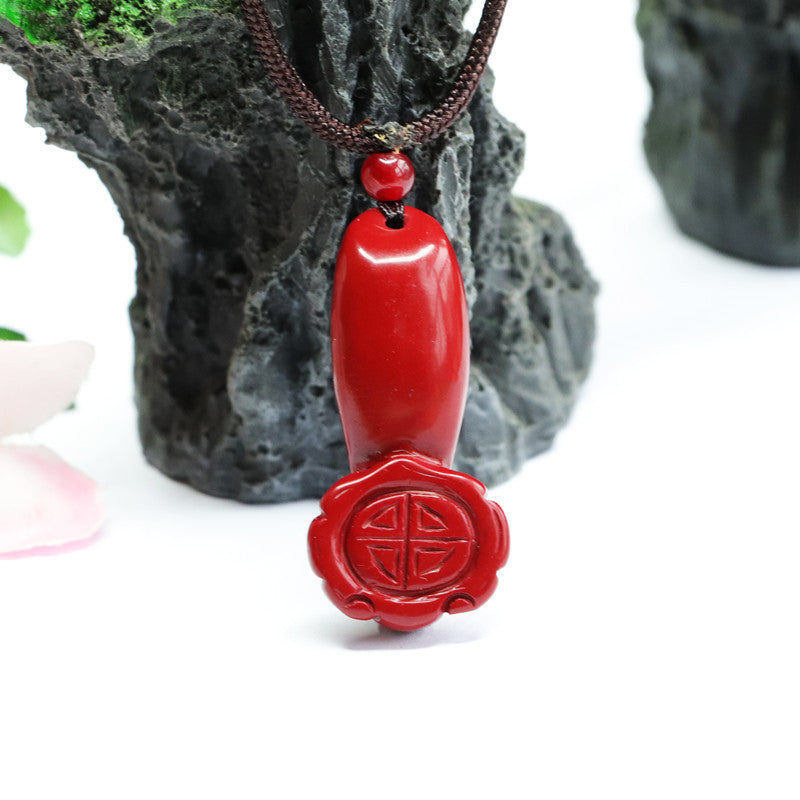 Purple Gold Sand Ruyi Sterling Silver Pendant with Cinnabar Stone