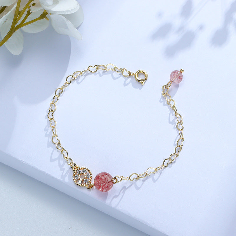 Elegant Strawberry Crystal Bracelet with Sterling Silver Details