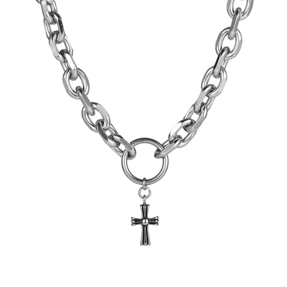 Men's Titanium Steel Necklace and Cross Bracelet Set - Stylish Accessories for Modern Fashion