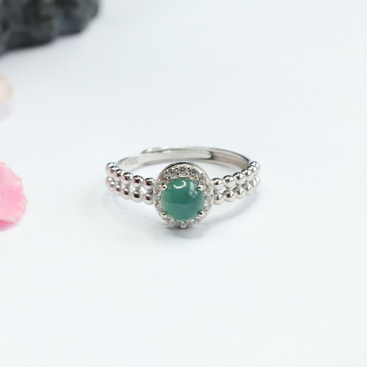 Sterling Silver Jade Ring with Adjustable Diameter