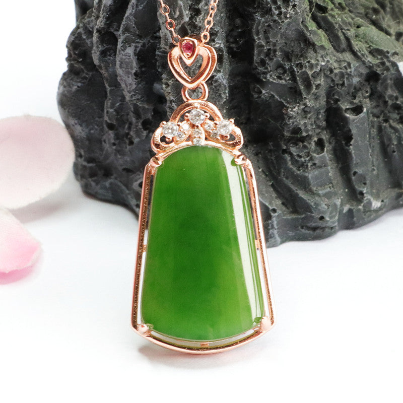 S925 Sterling Silver Trapezoid Hetian Jade Zircon Necklace Jewelry