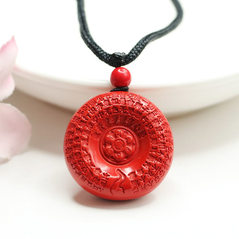 Cinnabar Heart Sutra Lotus Ping An Buckle Pendant Red Sand Pendant