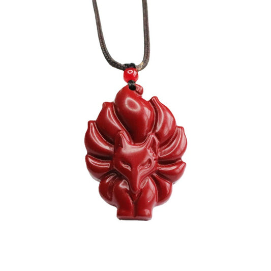 Nine Tailed Fox Sterling Silver Pendant with Cinnabar Stone