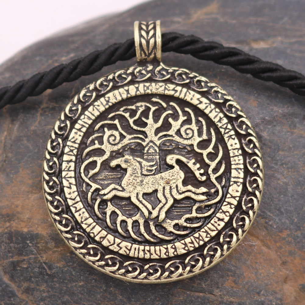 Retro Silver Warhorse Metal Necklace - Norse Legacy Collection