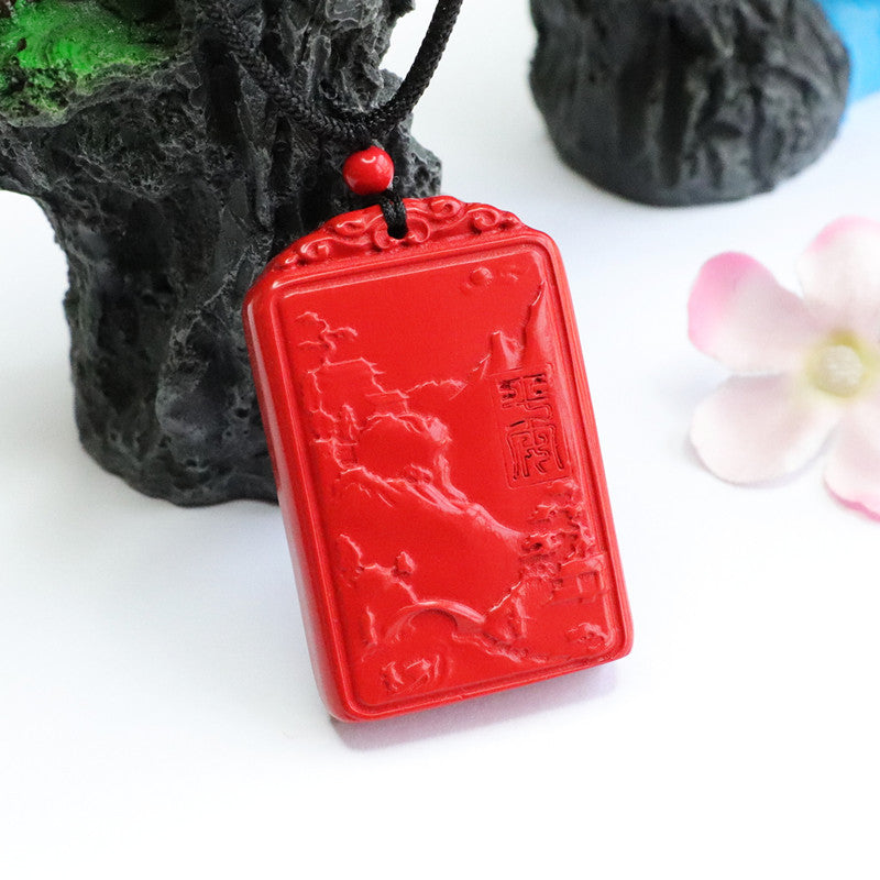 Red Sand Cinnabar Landscape Necklace with Sterling Silver Needle