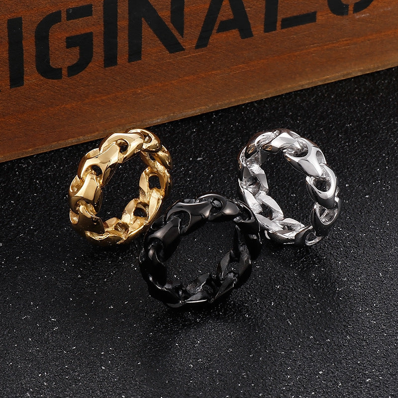 Stylish Electroplated Gold Chain Ring for Men - European and American Hip Hop Titanium Steel Design