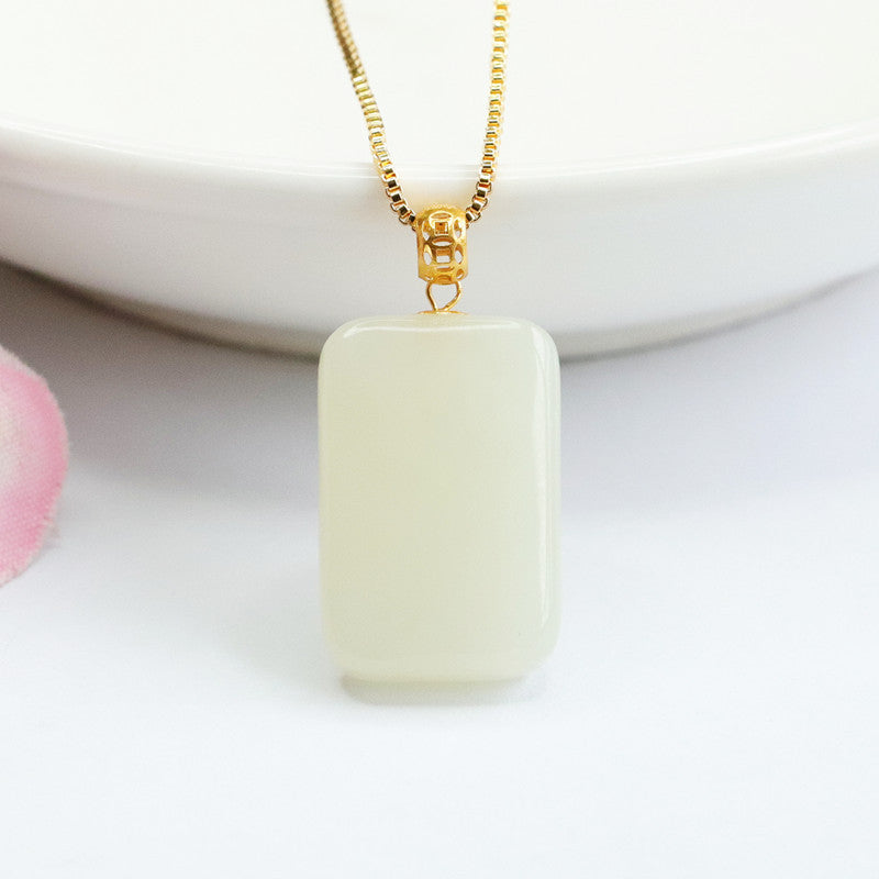 Elegant Sterling Silver Necklace with Natural Hetian Jade Pendant