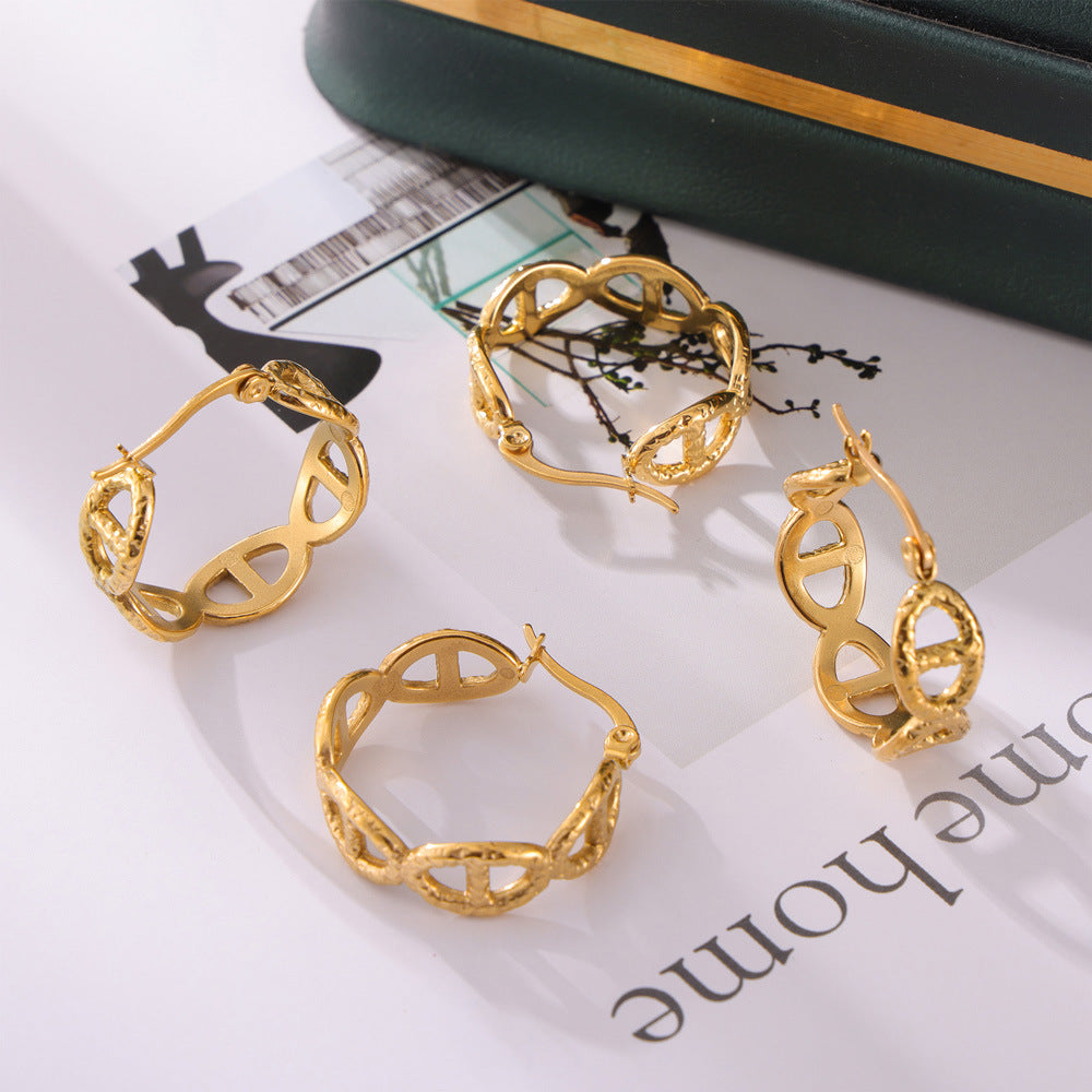 Elegant Gold-Plated Stainless Steel Earrings with Contemporary Design