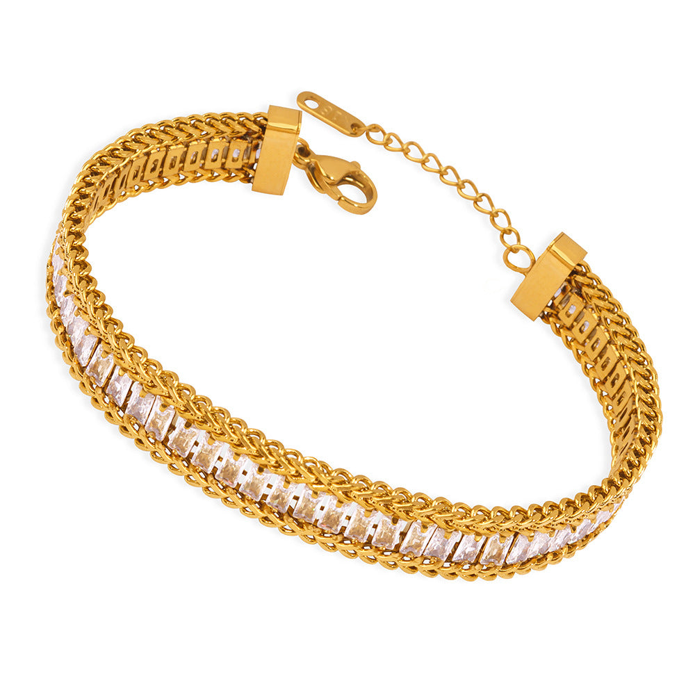 Golden Geometric Zircon Bracelet - Elegant Fashion Jewelry