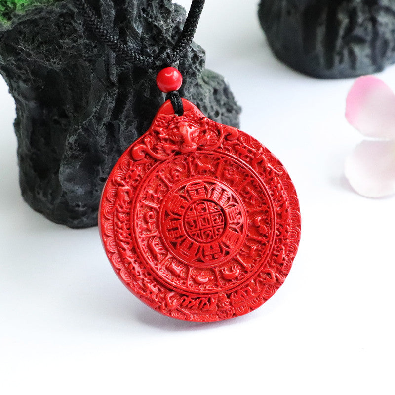 Bagua Cinnabar Peace Pendant with Red Sand Stone - Sterling Silver