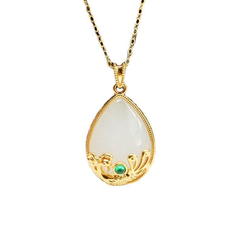 White Jade Phoenix Water Drop Necklace