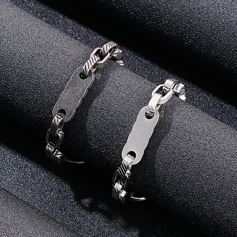 Retro Titanium Steel Bracelet for Men - European and American Style Square Striped Keychain Accessory