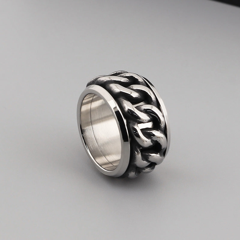 Trendy Rotatable Titanium Steel Ring for Men - Retro Hip Hop Decompression Accessory