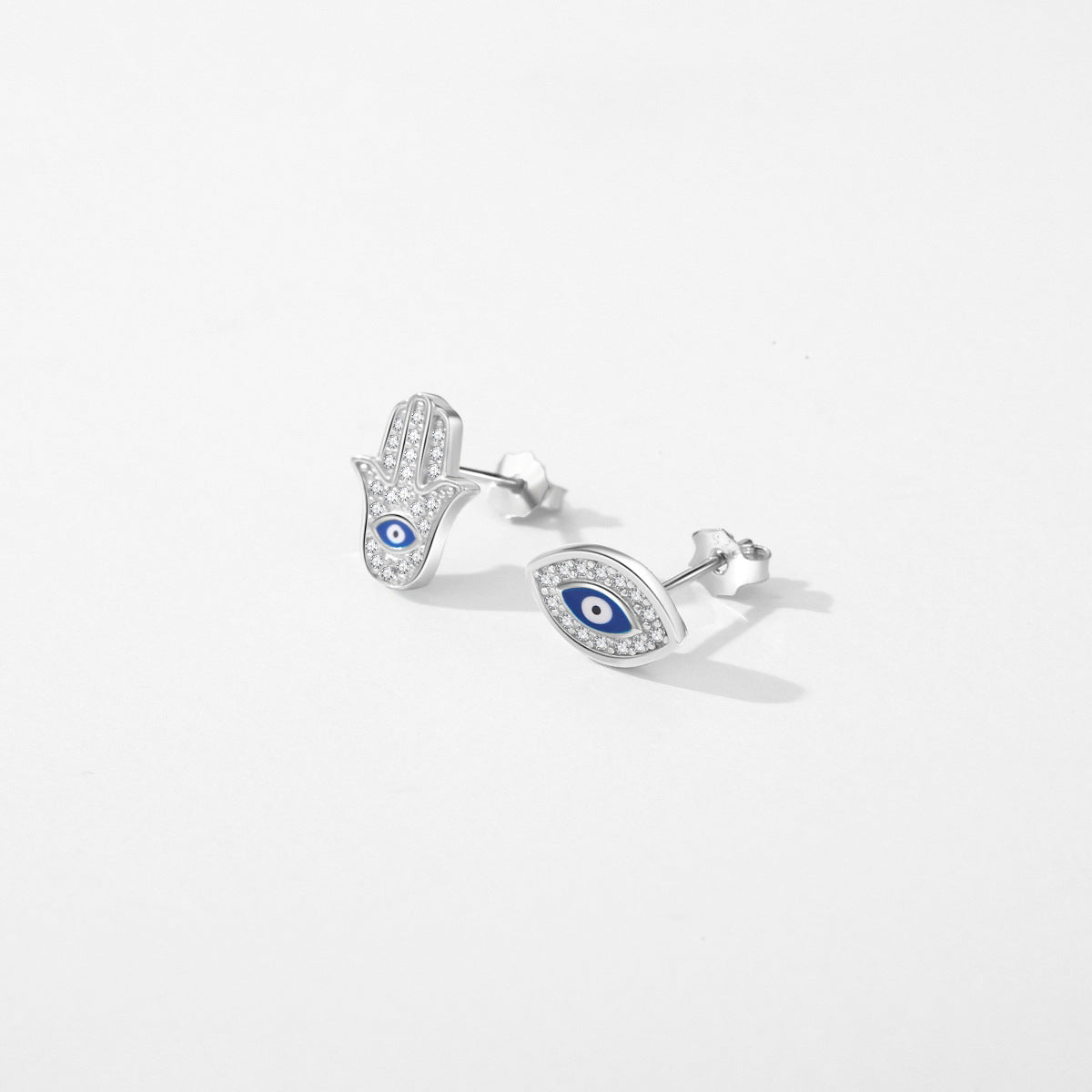 Luxurious S925 Sterling Silver Devil's Eye Earrings with Micro-Inlay Fatima's Hand