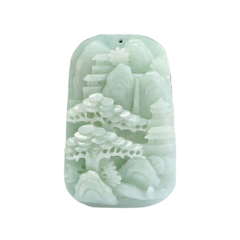 A-grade Natural Myanmar Jade Pendant with Detailed Landscape Sculpture Crafted in High Quality Jade