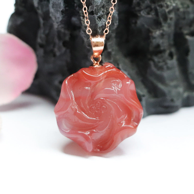 Silver Rose Gold Agate Necklace with Sterling Silver Pendant