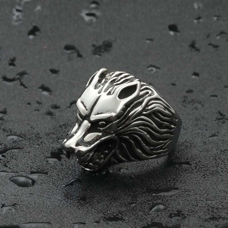 Titanium Steel Wolf Head Ring - Retro Hipster Punk Jewelry for Men