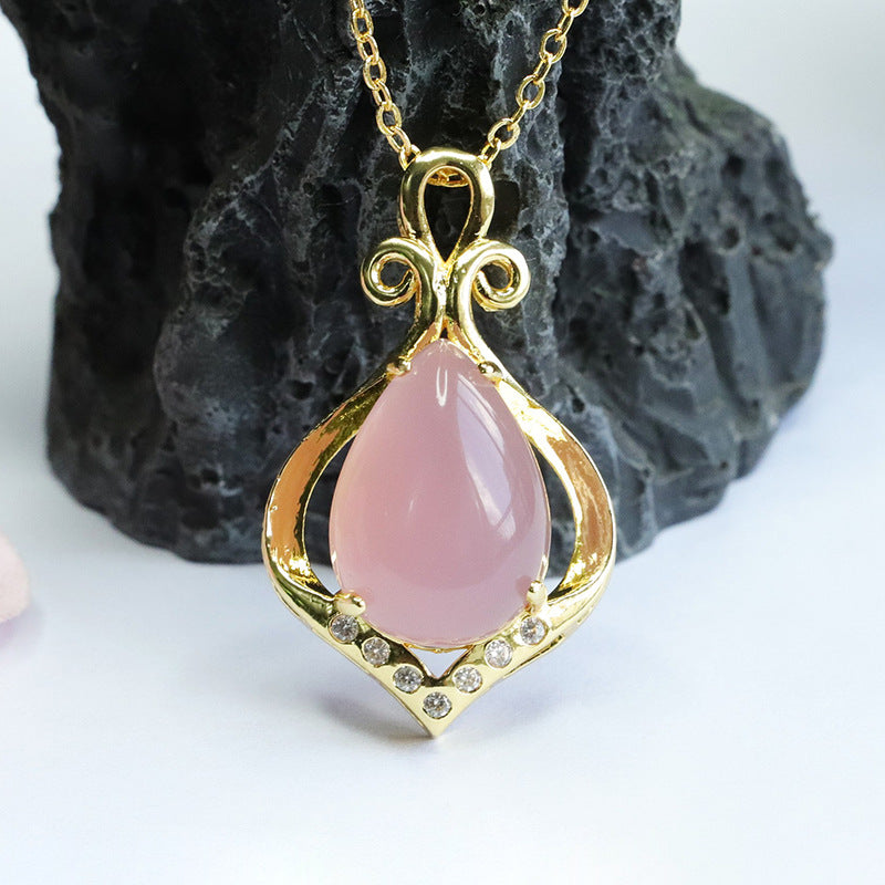 Rose Quartz Teardrop Pendant Necklace