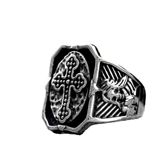 Retro Titanium Steel Cross Ring for Men - Wholesale Stainless Steel Jewelry