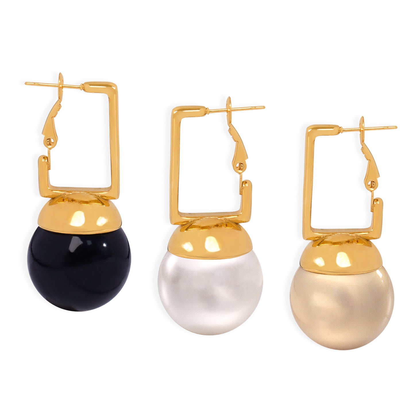 Extravagant Titanium Steel Earrings with Gold-Plated Bead Pendant