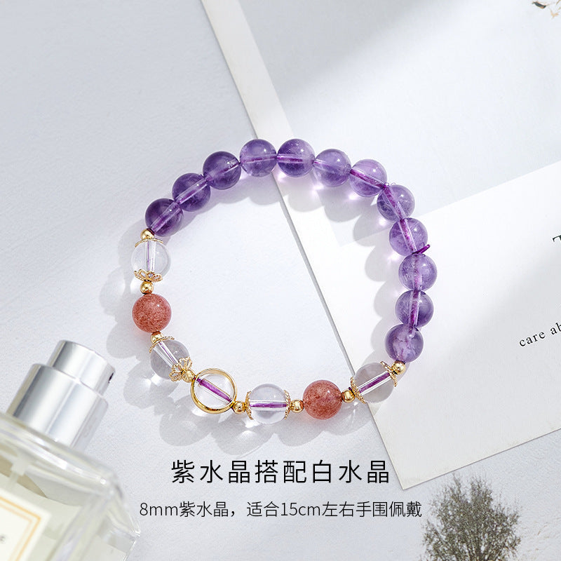 Lavender Amethyst and Strawberry Crystal Sterling Silver Bracelet for Women