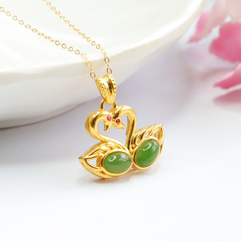 Hetian Jade Swan Couple Necklace