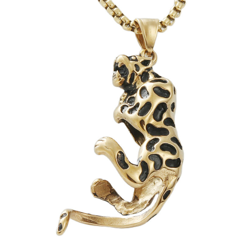 Trendy Titanium Steel Leopard Tusk Pendant Necklace for Men