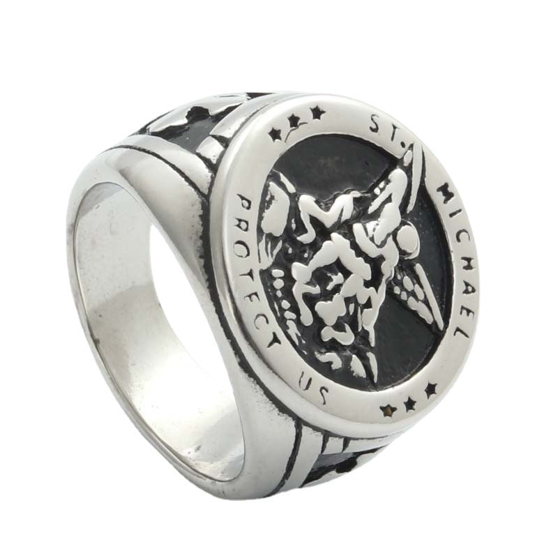 Retro Titanium Steel Letter Ring for Men - Trendy Cross Design Jewelry from Manufacturer