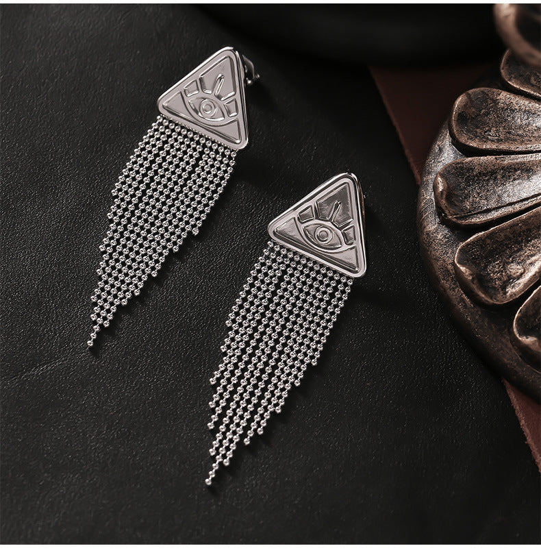 Niche Hip-Hop Inspired Devil's Eye Tassel Earrings in Titanium Steel