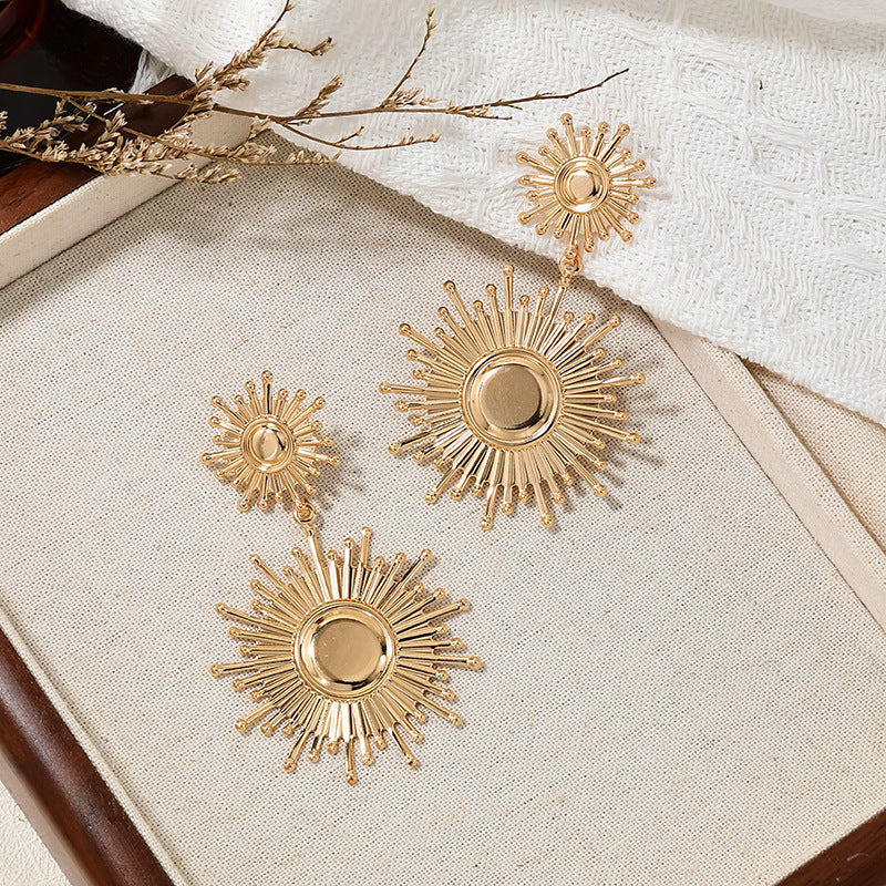 Exaggerated Sunflower Metal Earrings - Vienna Verve Collection