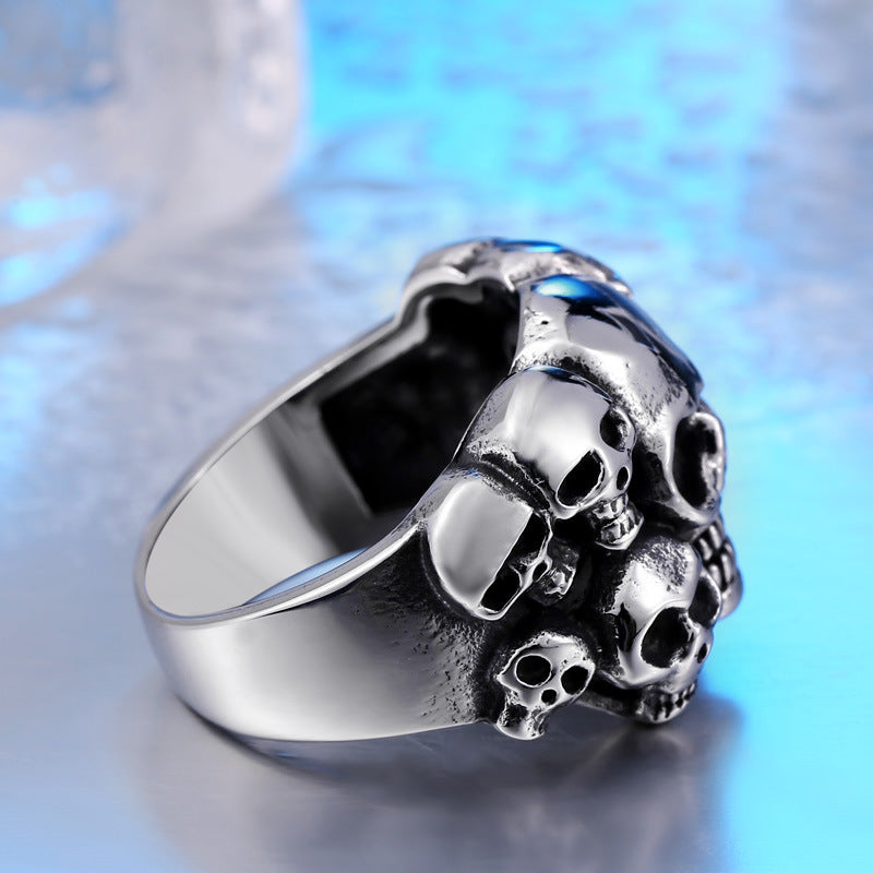 Titanium Steel Skull Ring for Men - European and American Hipster Index Finger Design, Exaggerated Hip-Hop Style