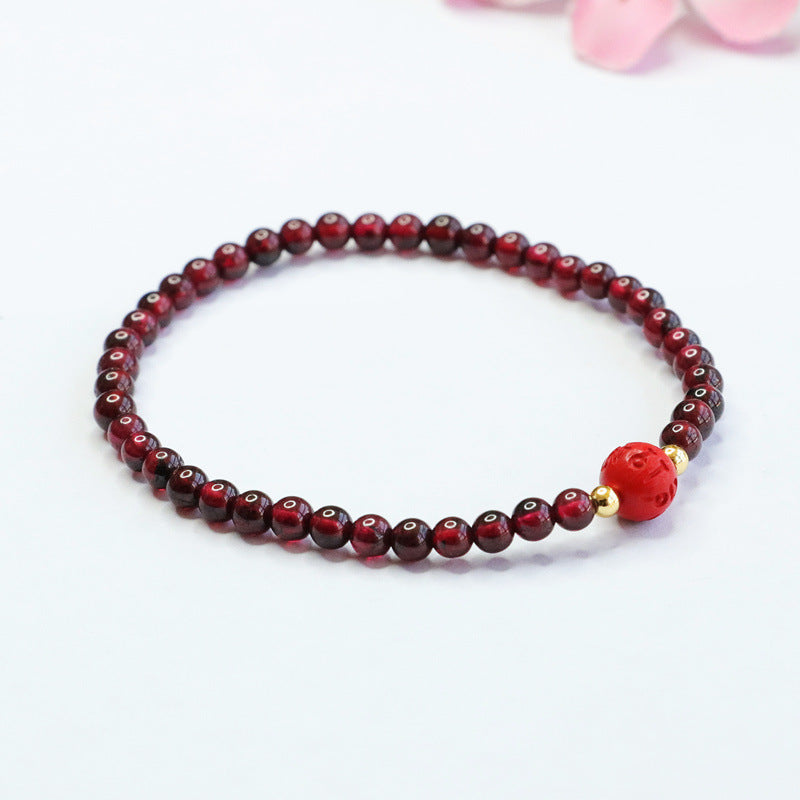 Red Garnet and Cinnabar Six Character Proverbs Bracelet