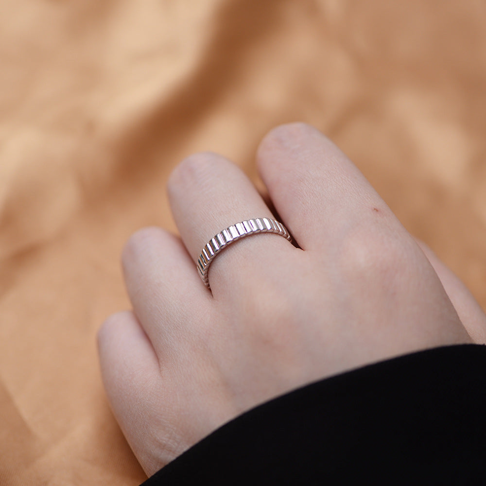 Frosted Striped Sterling Silver Ring