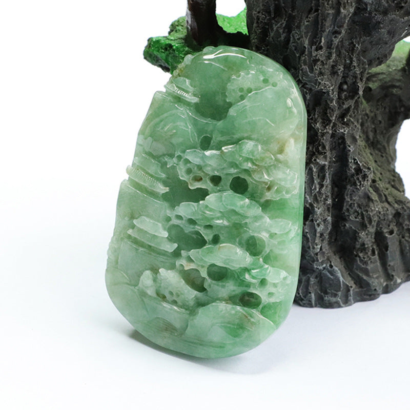 Exquisite Hand-Carved Myanmar A-grade Jade Fortune Pendant - Premium Quality