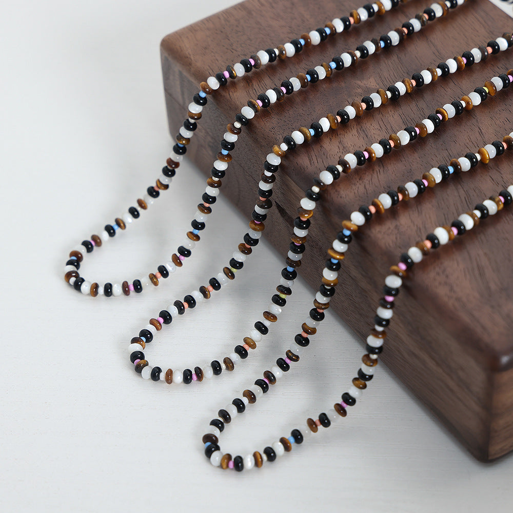 Vintage Tiger's Eye Stone Beaded Necklace for Women in Niche Retro Style