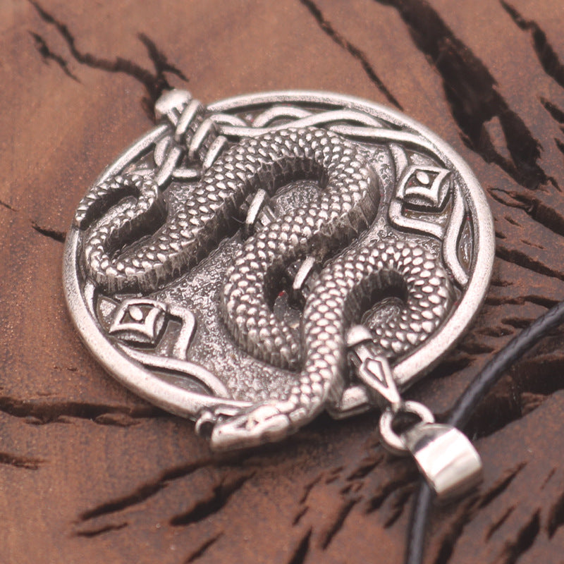 Mystical Norse Legacy Zinc Alloy Snake Pendant Necklace