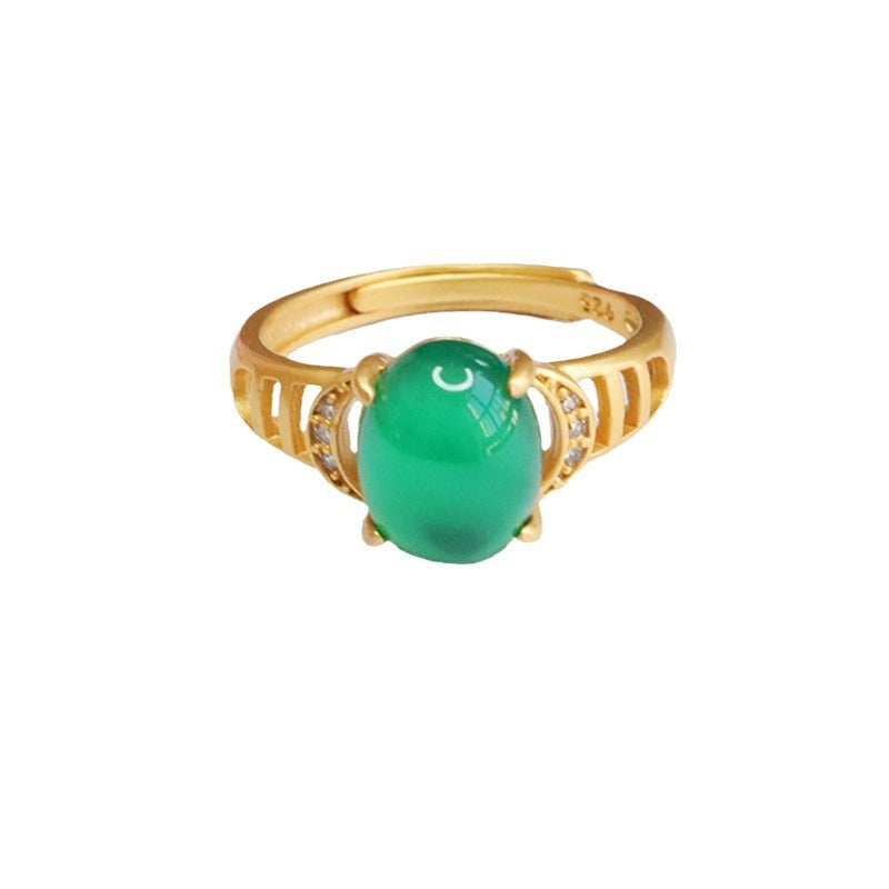 Green Chalcedony Fortune's Favor Hollow Ring