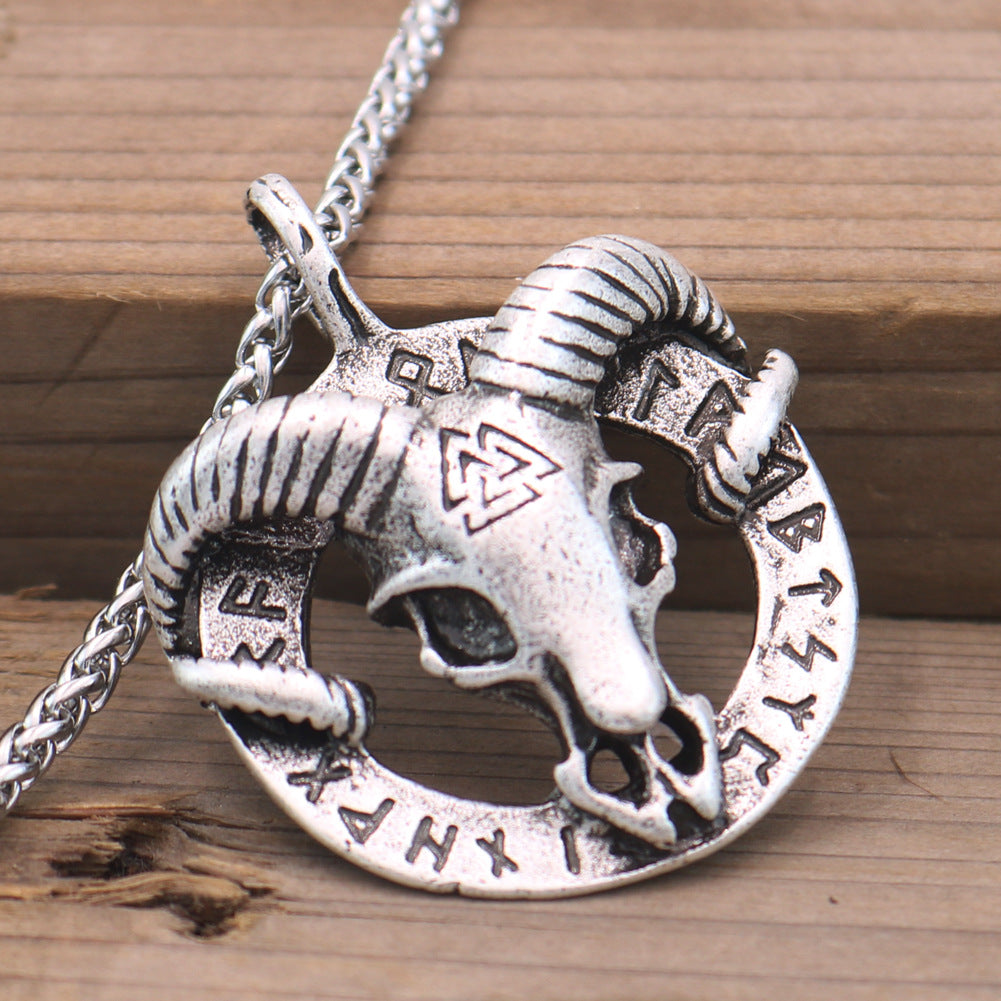 Nordic Viking Rune Sheep Head Pendant Necklace - Men's Wholesale Jewelry