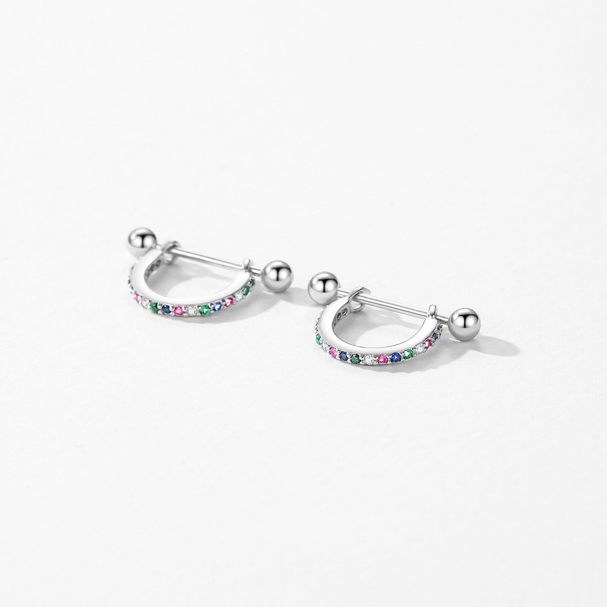 Colorful Zircon Sterling Silver Ear Buckles for Women's Fashion and Personality