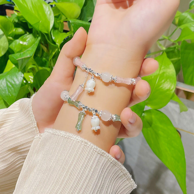 Lucky Fortune Rock Crystal Bracelet with Strawberry and Pink Crystal Charms.