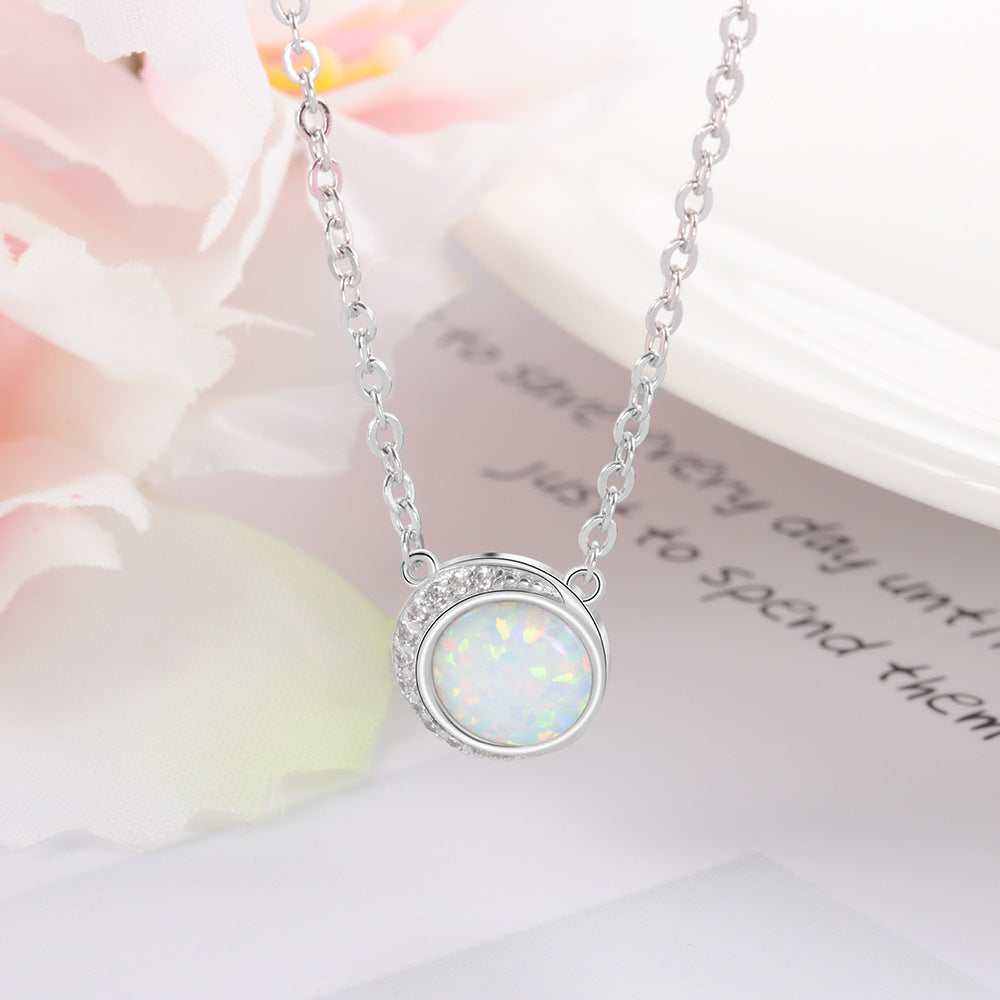 Eclipse Sun with Round Opal Zircon Sterling Silver Necklace