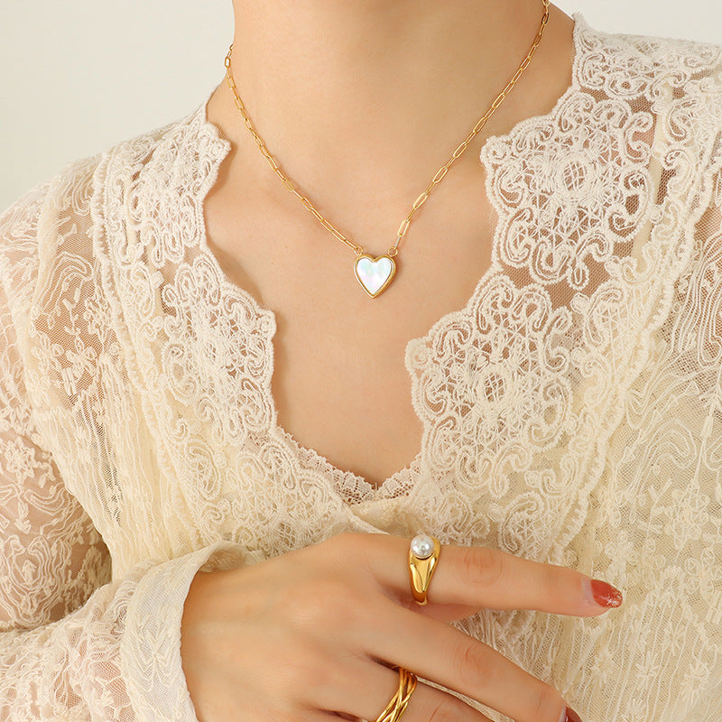 Elegant White Sea Shell Peach Heart Necklace with 18K Gold Plating