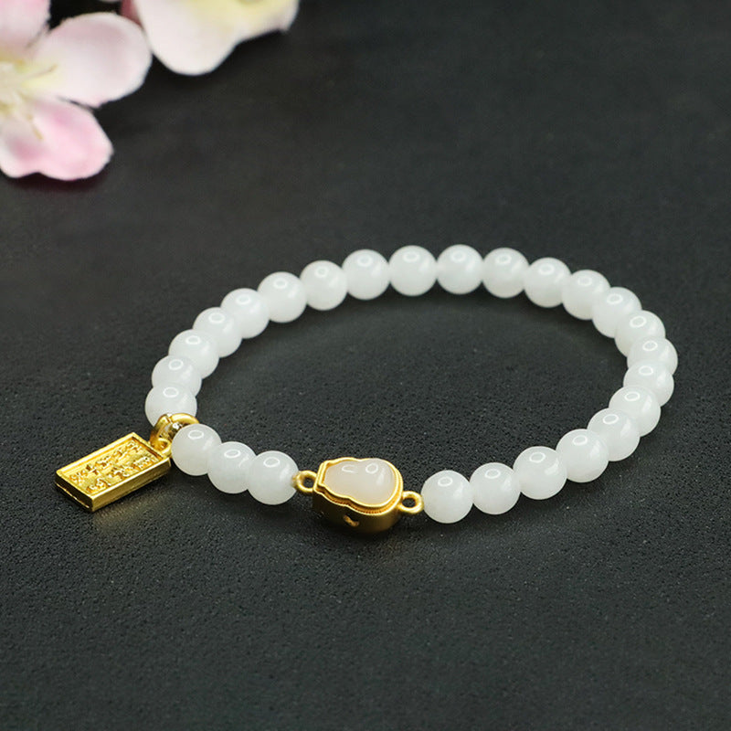 Palatial Sterling Silver Gourd Bracelet with White Jade