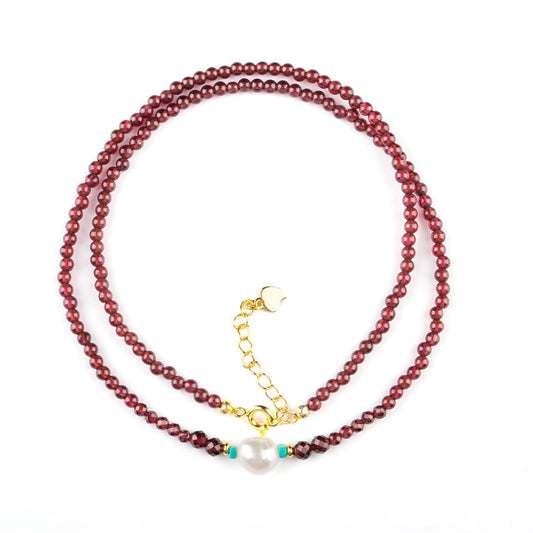 Exquisite Sterling Silver Necklace with Garnet and Freshwater Pearls